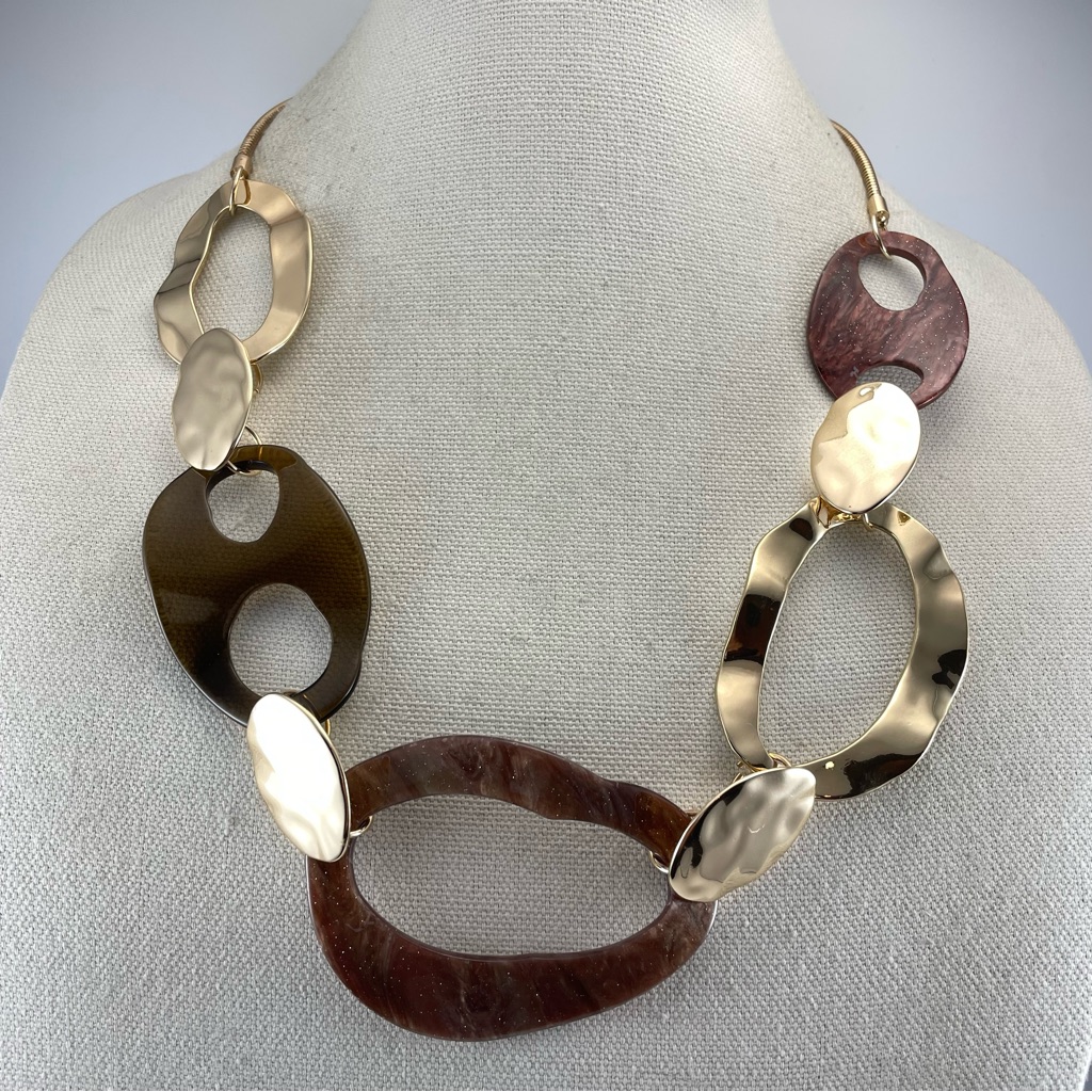 Natasha Gold Tone Acrylic Snake Chain Abstract Statement Bib Necklace